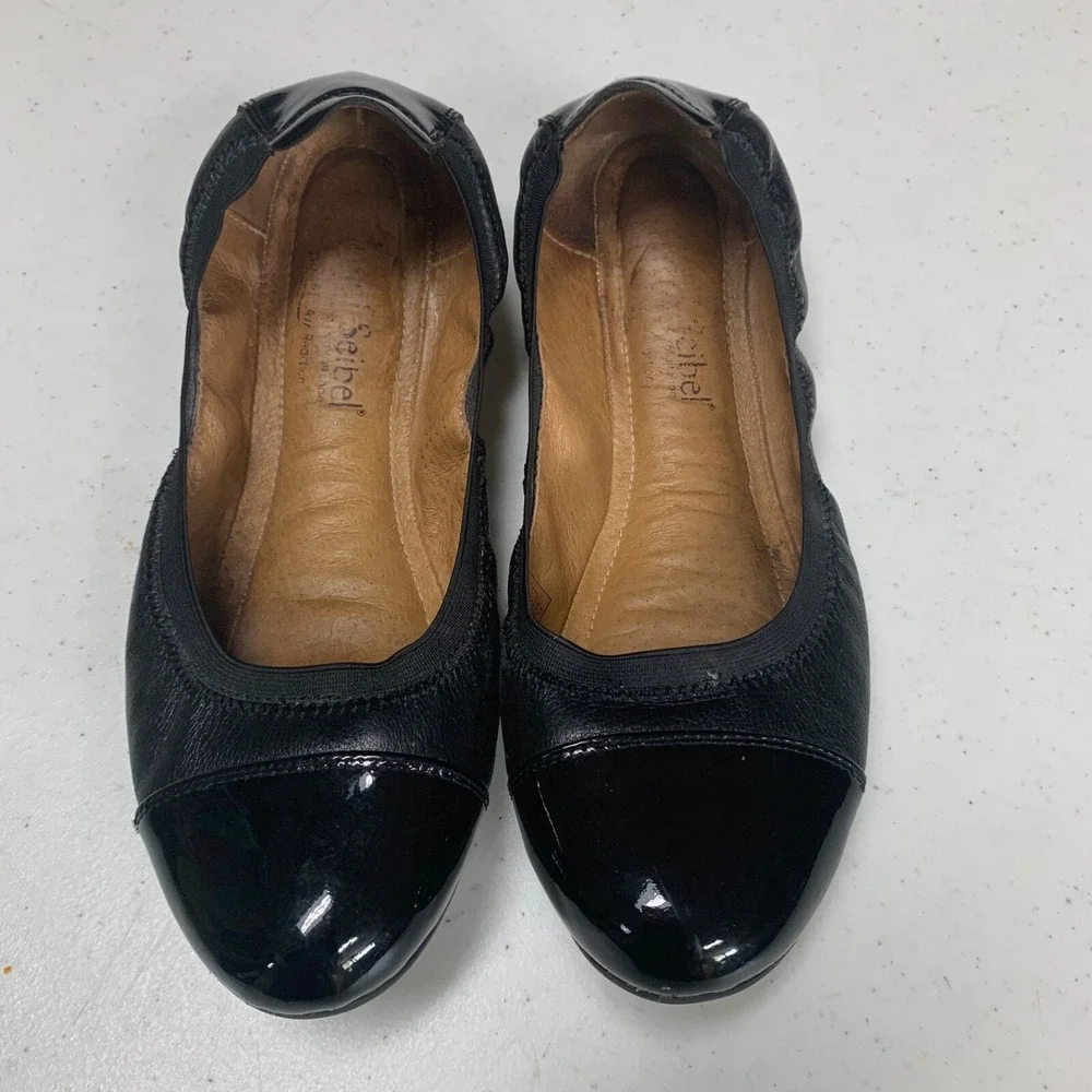 JOSEF SEIBEL‎ EUR 37 US 6.5 Pippa Black Leather Round Cap Toe Ballet Flats